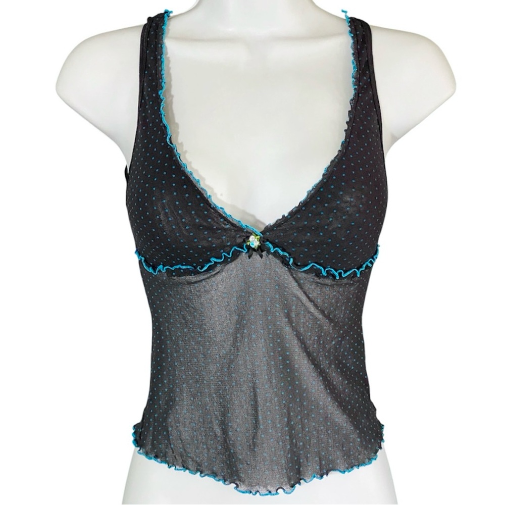 Vtg Y2K Victoria’s Secret Mesh Camisole Polka Dot S Fairy Grunge Hilton Spears